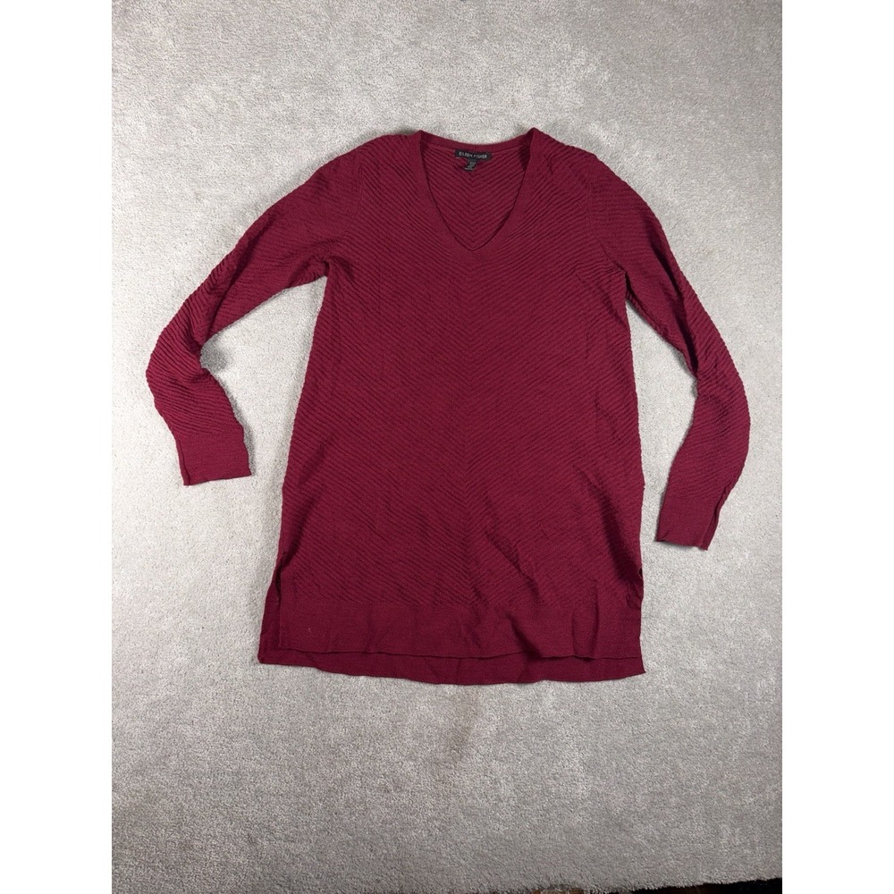 eileen fisher burgundy Xxs merino wool tunic top textured sweater